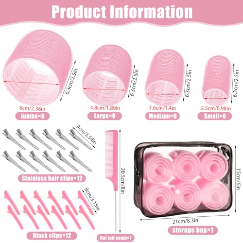 4 Sizes Self Grip Hair Rollers Set for Long (Pink)