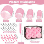 4 Sizes Self Grip Hair Rollers Set for Long (Pink)