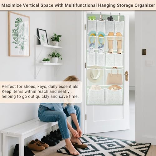 16 Pockets Over Door Hanging Storage Organizer with 4 Kinds Pouch (Medium-Green: Pack of 1)