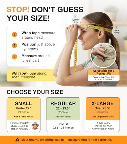 Safari Hat for Men Sun Hats for Women UV Protection UPF 50+ Fishing (Khaki Standard 1 Pack / Safari)