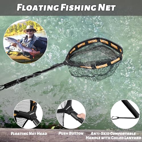 Fishing Net Fish Floating Landing Net with Handle (11.8"/30cm Hoop Size 1.0M Orange(Extendable) / 1.0m (Extendable))