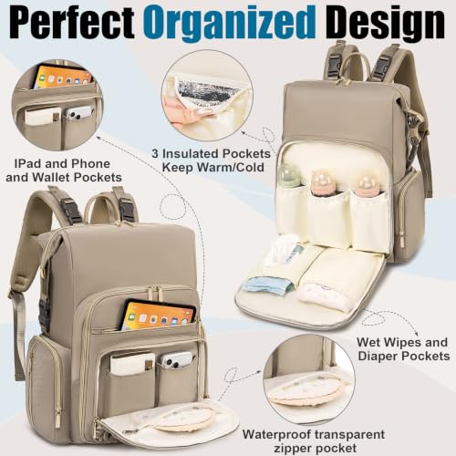 4 in 1 Convertible Diaper Bag Backpack (Khaki-1)