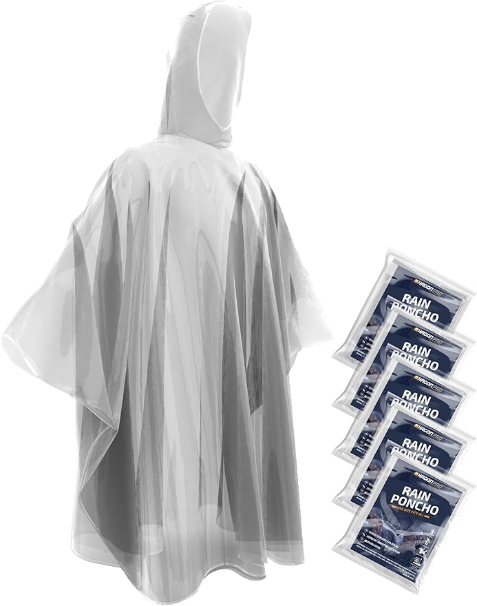 Disposable Rain Ponchos for Adults (One Size / Clear (5 Pack))