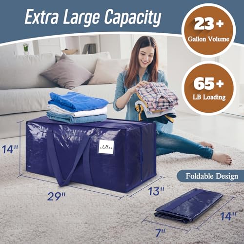 6 Pack Extra Heavy Duty Large Moving Bags with Strong Zipper (Dark Blue / 6 Pack)