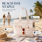 Waterproof Beach Tote Pool Bags for Women Ladies Extra Large Carry On Bag With Wet Compartment for Weekender Travel (Khaki Irregular Stripes)