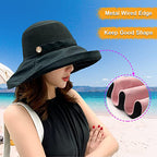 Women Summer Wide Brim Sun Hat Bucket Fishing Hats UV Protection (One Size / B2-fyu001-black)