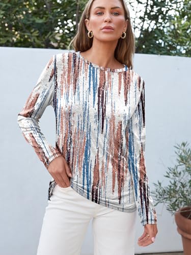 Long Sleeve Shirts for Women Casual Crewneck Tops Basic Tees (Small / Gradientmulti)