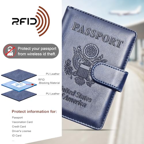 Passport Holder for Travel Essentials (B-Dark Blue + Rose Gold / Upgraded)