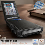 Men Slim Magnetic Leather Airtag Wallet Metal Case Money Clip (Black8797)