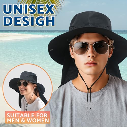 Sun Fishing Hats with Neck Flap for Men Pure Lightgrey (One Size / Pure Lightgrey(with Neck Flap))
