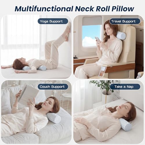 Neck Roll Cervical Pillow for Neck Pain Relief (Cool Blue / X-Small - 3.5" H)