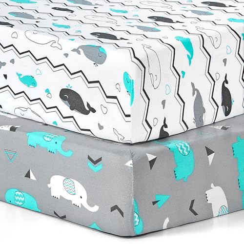 Baby Fitted Crib Sheets (Elephant Whale / 52X28 Inch)