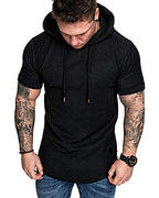 Mens Fashion Hoodies Sport Pullover Solid Color Shirt Workout Lightweight Tops Black (Small / Black1)