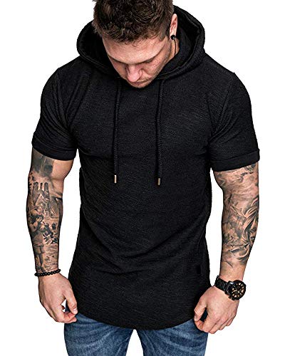 Mens Fashion Hoodies Sport Pullover Solid Color Shirt Workout Lightweight Tops Black (Medium / Black1)