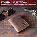Best Leather Men's RFID Trifold Wallet With ID Great Outdoor Wallet Durable Top Grain Leather Crazy Horse (Adventure Brown - Vintage Crazy Horse)