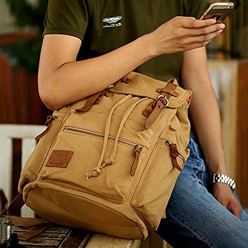 High Capacity Canvas Vintage Backpack (Medium / Khaki)