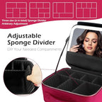 Travel Makeup Bag Cosmetic Bag Makeup Organizer Bag with Lighted Mirror (Rose Red / Woven)
