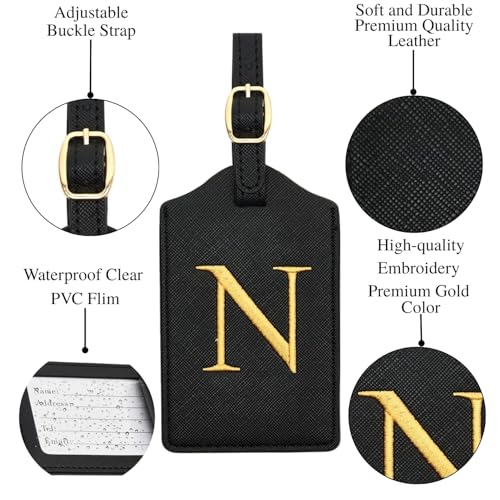 Luggage Tag PU Leather for Suitcase Baggage Handbag Travel Bag Label Suitcase Tag Label Tag w. Name Card & Privacy Cover (N)