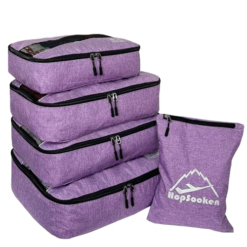 5 Set Packing Cubes for Travel Large Suitcase Luggage Organizer Bags Travel Accessories Vacation 4 Cubes 1 Laundry Pouch Bag (Snow Purple)
