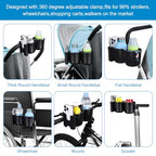 Stroller Cup Holder with Phone Holder (Double Holder-All Black Texture)
