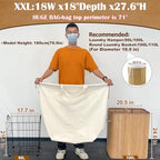 Canvas Laundry Bag with Handles & Square Base (Beige XXL | Square Base / 18"Wx18"Depthx27.6"H)