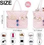 Waterproof Beach Tote Pool Bags for Women Ladies Extra Large Gym Tote Carry On Bag With Wet Compartment for Weekender Travel (Checked Pink White)