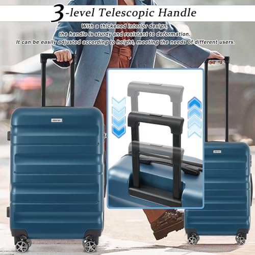 Luggage Sets 6 Piece Hardshell ABS Suitcases with 8 Silent Spinner Wheels Durable and Lightweight Travel Luggage for Family Trips Ink Blue (Ink Blue / 6-piece Set)