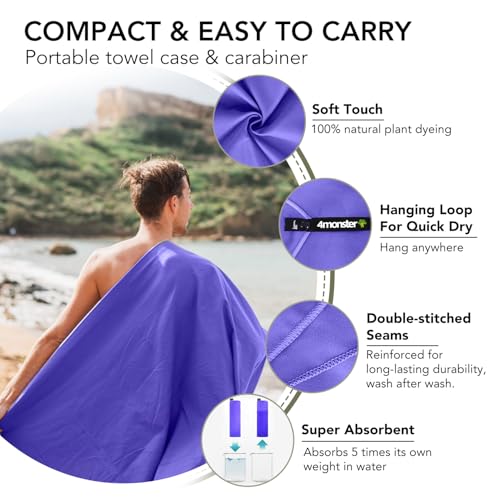 Quick Dry Travel Towel with Case & Carabiner (Purple / 40.00" x 20.00")