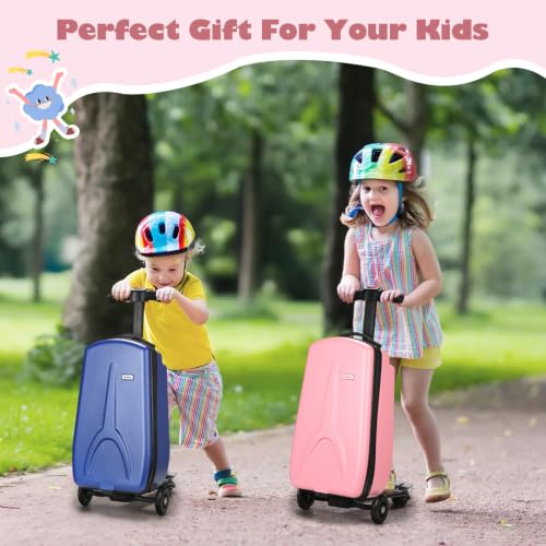 Scooter Suitcase for Kids Detachable & Foldable Carry On Suitcase (Pink)