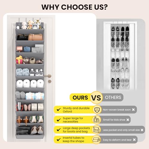 XXL Clear Over the Door Shoe Organizer for Closet Fit 30 Pairs ﻿ (Grey 20-25 Pairs PVC Window / XXL)