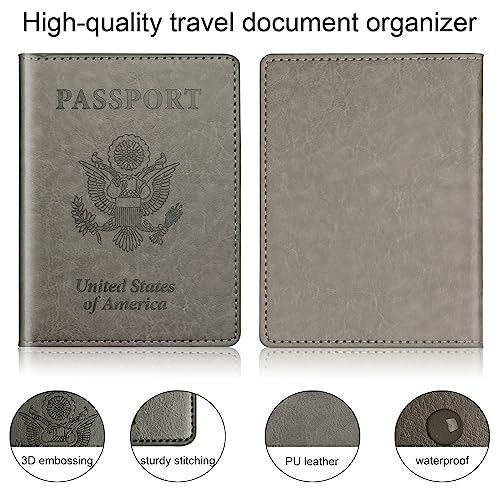 Rose Gold & Gray Passport Holder for Travel (A-rose gold & dark gray / Minimalist)