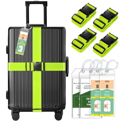8 Pack Luggage Straps and Cruise Tags Set (Green & Wide & Narrow)