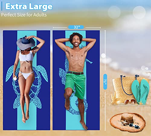 Microfiber Beach Towel with Bag Oversized 71x32 Sand Free 2 Pack (2 Pack Turtle Seahorse / 71"x32")