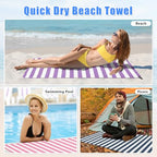 2 in 1 Microfiber Beach Towel (L 60"x30"+24"x15" / Purple Stripe)