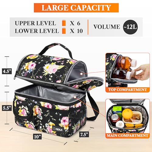 Insulated Lunch Bag Women (Floral Black)
