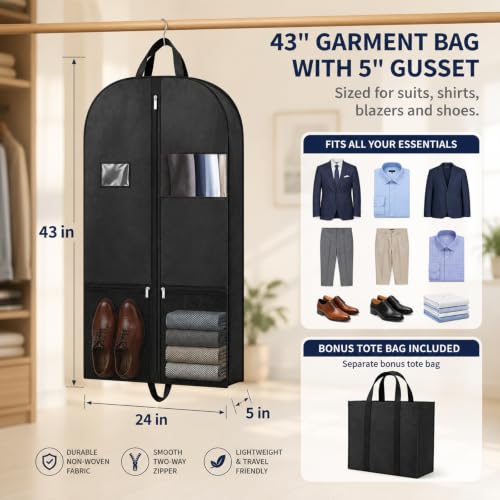 43 Inch Gusseted Garment Bag for Closet Storage and Workwear Organization (Garmentbag 43INCH 1 pack)
