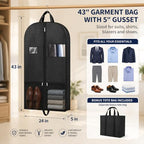 43 Inch Gusseted Garment Bag for Closet Storage and Workwear Organization (Garmentbag 43INCH 1 pack)