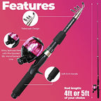 Kids Fishing Pole for Boys (2 Pack- Pink + Pink / 5ft)
