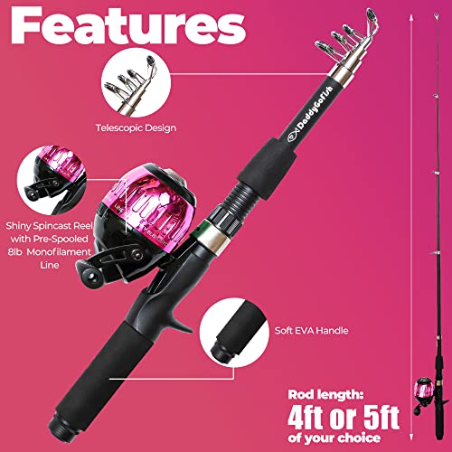 Kids Fishing Pole for Boys (2 Pack- Pink + Pink / 5ft)