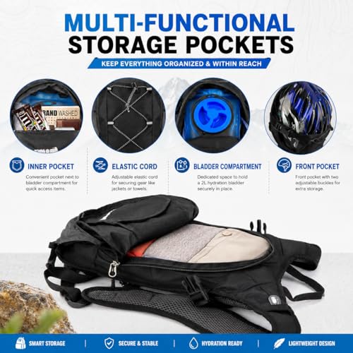 Lightweight Hydration Backpack with 2L Water Bladder Water Backpack Hydration Pack for Cycling Running Biking Hiking Backpack Black (Black)