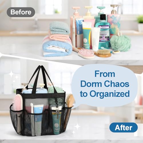 Mesh Shower Caddy Portable (2 Pack, Black & Mint Green / L (Classic Dorm Caddy))