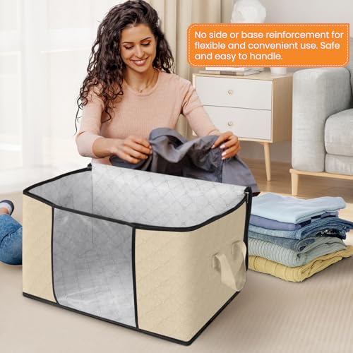 10 Pack Storage Bags for Clothes Blanket Storage Bins with Lids (10 Pack-60l / Beige)