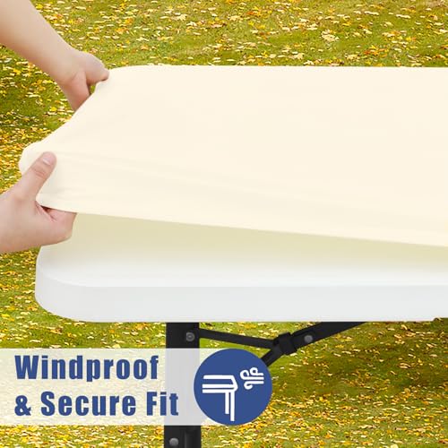 2 Pack Rectangle Spandex Fitted Table Cloth (Champagne / 96" x 36" (Rectangular))