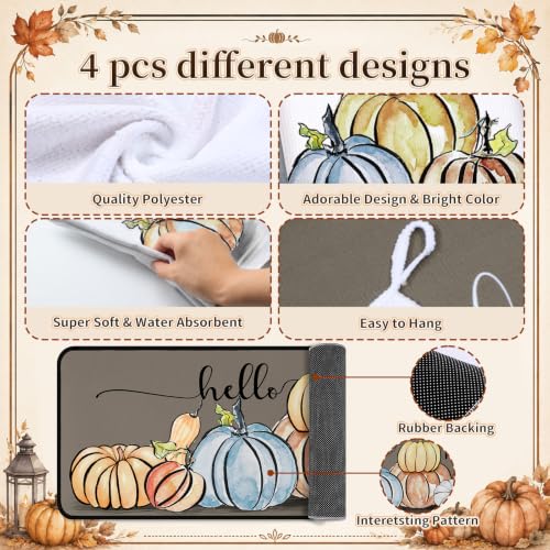 10 Pcs Fall Pumpkin Kitchen Decor Set Kitchen Towels Pot Holders Oven Mitts and Rugs Set Thanksgiving Towels for Baking Cooking BBQ Autumn Home (Light Brown / Minimalist Style Pumpkin)