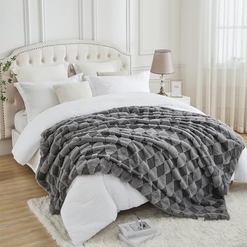Luxury Faux Fur Rabbit Fur Throw Blanket Gray 60"*80" (Faux Fur Gray / 60"*80")