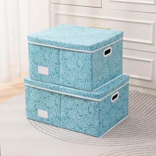 Extra Large Collapsible Storage Cubes with Lids Fabric Decorative Storage Bins Boxes Organizer Baskets with Cover Handles for Bedroom Closet Living Room 19.6x15.7x11.8 Inch 3 Pack (Blue / X Large(3-Pack))