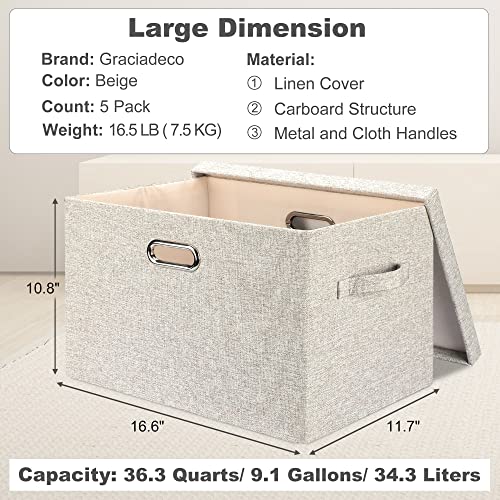 Storage Bins with Lids Fabric Closet Organizers Cubes Office Organization (Beige / Large -5 Pack)