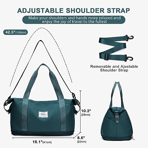 Large Travel Duffle Bag Carry On Weekender Bags for Women Men 18x14x8 Gym (A28-PeacockBlue-2-layer Expansion / X-plus)