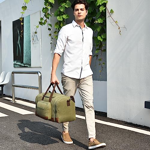 60L Canvas Duffle Bag for Travel Weekend Gym Overnight Carry (Army Green / 60L)