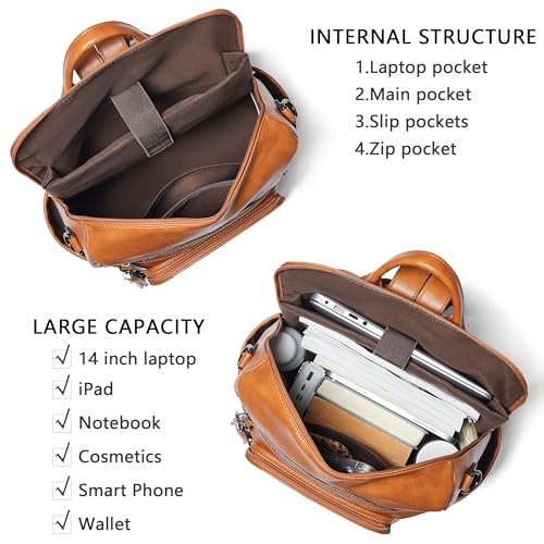 Vegan Leather Laptop Backpack for Women 15.6 inch Work Backpack Fashion Travel Backpack Purse for Business College (Brown02)